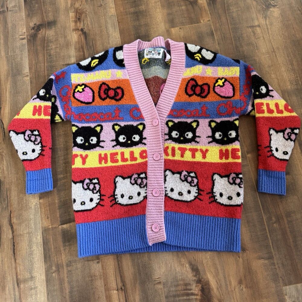 Forever 21 Sanrio Hello Kitty and Friends Cardigan Sweater Knit Pink Blue Small